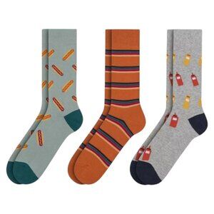 George 3 Pair Novelty Fashion Crew Socks Ketchup Mustard Hot Dog BBQ Size 6-12